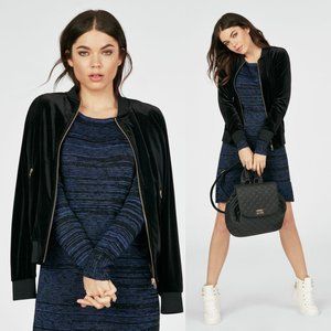 JustFab Velvet Bomber Jacket in Black